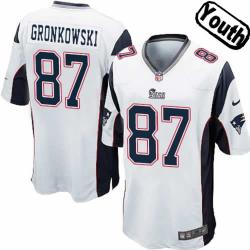 [NEW,Sewn-on]Rob Gronkowski Youth Football Jersey - New England #87 GRONKOWSKI Jersey (White) For Youth/Kid