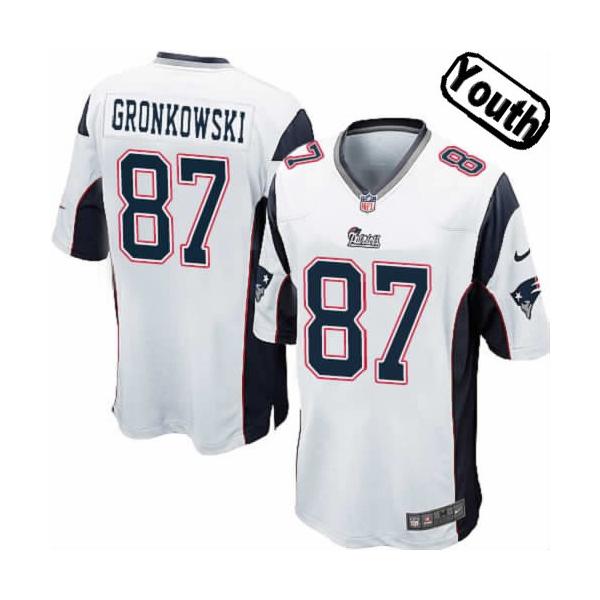 [NEW,Sewn-on]Rob Gronkowski Youth Football Jersey - New England #87 GRONKOWSKI Jersey (White) For Youth/Kid