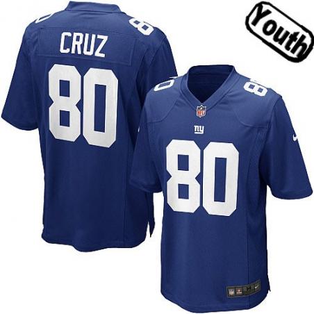 [NEW,Sewn-on]Victor Cruz Youth Football Jersey - NY-G #80 CRUZ Jersey (Blue) For Youth/Kid