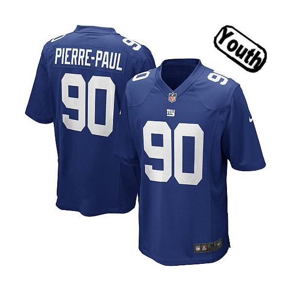 [NEW,Sewn-on]Jason Pierre-Paul Youth Football Jersey - NY-G #90 PIERRE-PAUL Jersey (Blue) For Youth/Kid