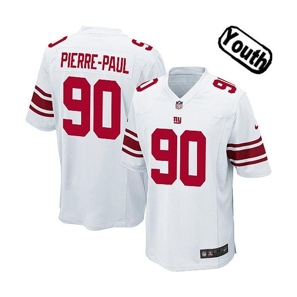 [NEW,Sewn-on]Jason Pierre-Paul Youth Football Jersey - NY-G #90 PIERRE-PAUL Jersey (White) For Youth/Kid
