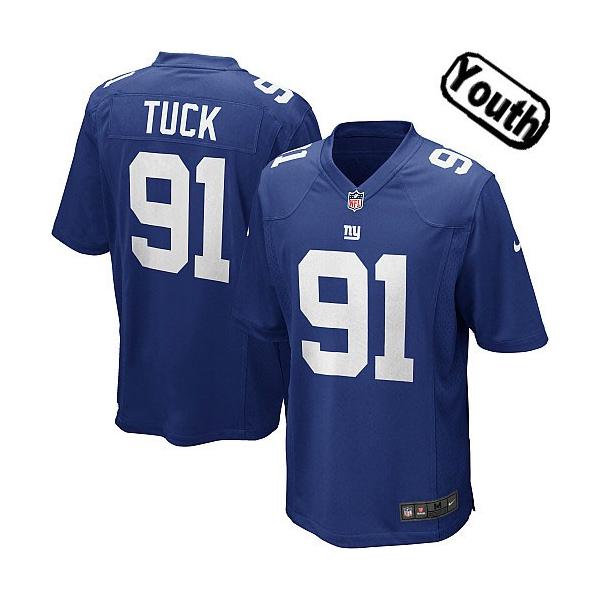 [NEW,Sewn-on]Justin Tuck Youth Football Jersey - NY-G #91 TUCK Jersey (Blue) For Youth/Kid