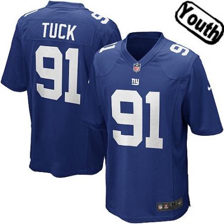 [NEW,Sewn-on]Justin Tuck Youth Football Jersey - NY-G #91 TUCK Jersey (Blue) For Youth/Kid