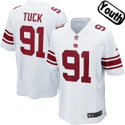 [NEW,Sewn-on]Justin Tuck Youth Football Jersey - NY-G #91 TUCK Jersey (White) For Youth/Kid