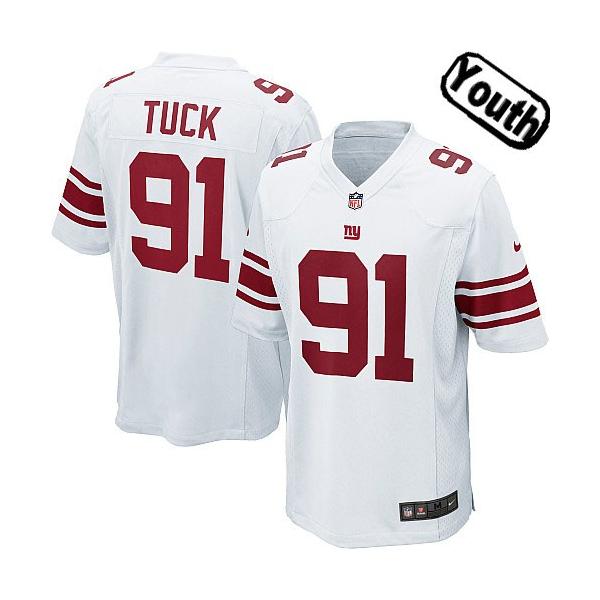 [NEW,Sewn-on]Justin Tuck Youth Football Jersey - NY-G #91 TUCK Jersey (White) For Youth/Kid
