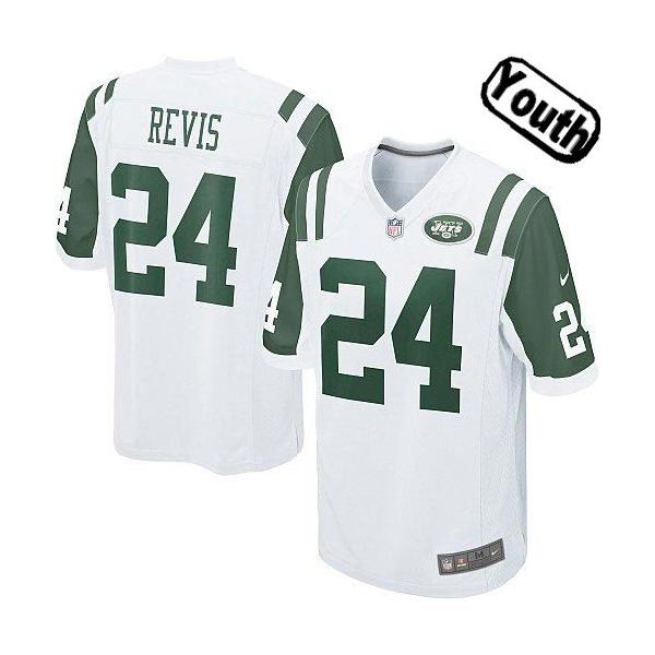 [NEW,Sewn-on]Darrelle Revis Youth Football Jersey - NY-J #24 REVIS Jersey (White) For Youth/Kid
