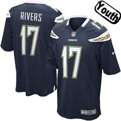 [NEW,Sewn-on]Philip Rivers Youth Football Jersey - San Diego #17 RIVERS Jersey (Navy) For Youth/Kid