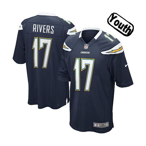 [NEW,Sewn-on]Philip Rivers Youth Football Jersey - San Diego #17 RIVERS Jersey (Navy) For Youth/Kid