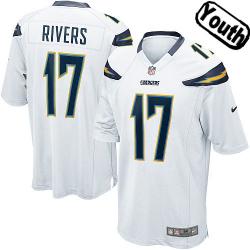 [NEW,Sewn-on]Philip Rivers Youth Football Jersey - San Diego #17 RIVERS Jersey (White) For Youth/Kid