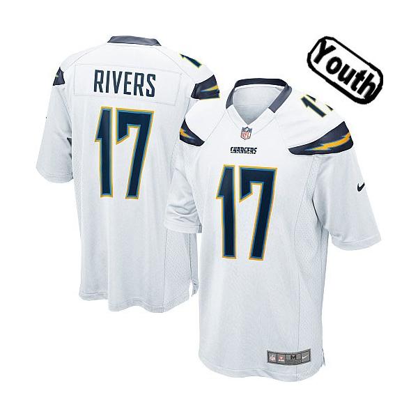 [NEW,Sewn-on]Philip Rivers Youth Football Jersey - San Diego #17 RIVERS Jersey (White) For Youth/Kid