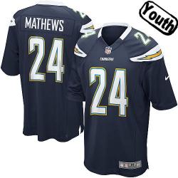 [NEW,Sewn-on]Ryan Mathews Youth Football Jersey - San Diego #24 MATHEWS Jersey (Navy) For Youth/Kid