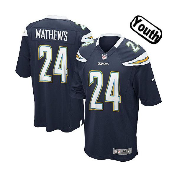 [NEW,Sewn-on]Ryan Mathews Youth Football Jersey - San Diego #24 MATHEWS Jersey (Navy) For Youth/Kid