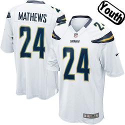 [NEW,Sewn-on]Ryan Mathews Youth Football Jersey - San Diego #24 MATHEWS Jersey (White) For Youth/Kid