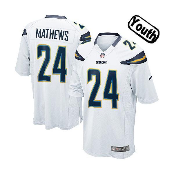 [NEW,Sewn-on]Ryan Mathews Youth Football Jersey - San Diego #24 MATHEWS Jersey (White) For Youth/Kid