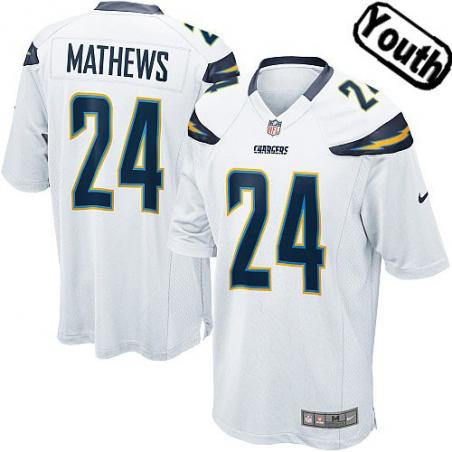 [NEW,Sewn-on]Ryan Mathews Youth Football Jersey - San Diego #24 MATHEWS Jersey (White) For Youth/Kid