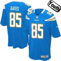 [NEW,Sewn-on]Antonio Gates Youth Football Jersey - San Diego #85 GATES Jersey (Light Blue) For Youth/Kid