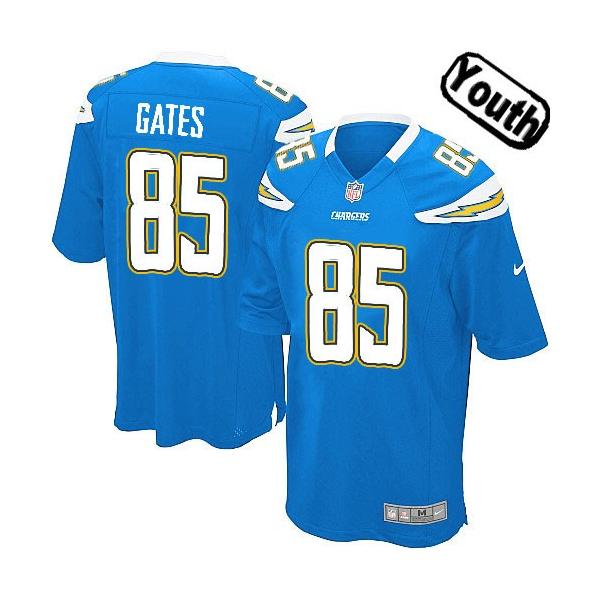 [NEW,Sewn-on]Antonio Gates Youth Football Jersey - San Diego #85 GATES Jersey (Light Blue) For Youth/Kid