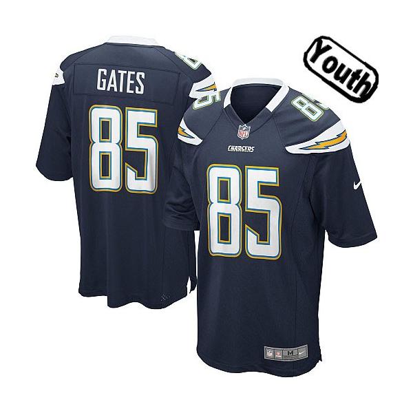 [NEW,Sewn-on]Antonio Gates Youth Football Jersey - San Diego #85 GATES Jersey (Navy) For Youth/Kid