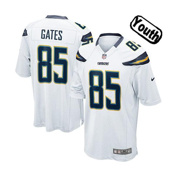 [NEW,Sewn-on]Antonio Gates Youth Football Jersey - San Diego #85 GATES Jersey (White) For Youth/Kid