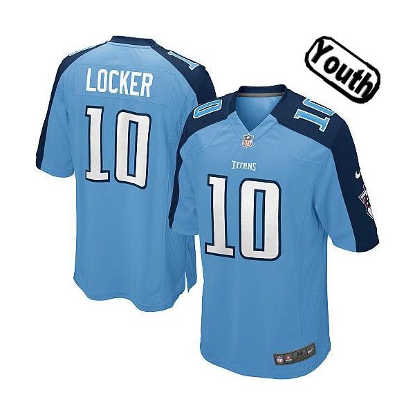 [NEW,Sewn-on]Jake Locker Youth Football Jersey - Tennessee #10 LOCKER Jersey (Light Blue) For Youth/Kid
