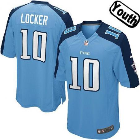 [NEW,Sewn-on]Jake Locker Youth Football Jersey - Tennessee #10 LOCKER Jersey (Light Blue) For Youth/Kid