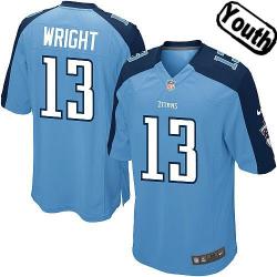 [NEW,Sewn-on]Kendall Wright Youth Football Jersey - Tennessee #13 WRIGHT Jersey (Light Blue) For Youth/Kid