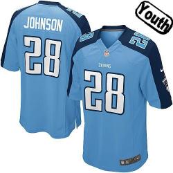 [NEW,Sewn-on]Chris Johnson Youth Football Jersey - Tennessee #28 JOHNSON Jersey (Light Blue) For Youth/Kid