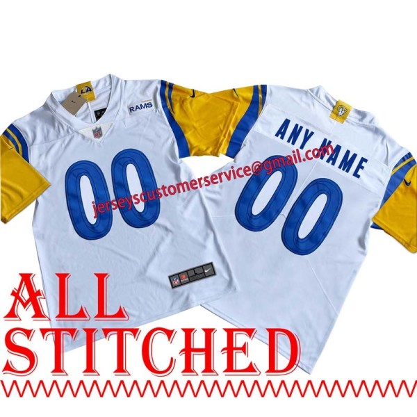 White Customized Los Angeles Rams Custom Stitched Jersey ANY PATCH