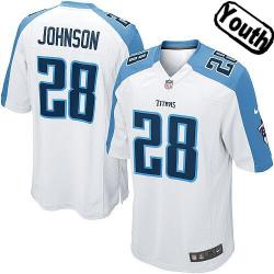 [NEW,Sewn-on]Chris Johnson Youth Football Jersey - Tennessee #28 JOHNSON Jersey (White) For Youth/Kid