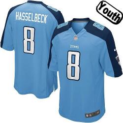 [NEW,Sewn-on]Matt Hasselbeck Youth Football Jersey - Tennessee #8 HASSELBECK Jersey (Light Blue) For Youth/Kid