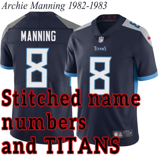 Navy Home Archie Manning Jersey Tennessee Titans #8