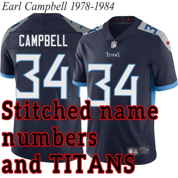 Navy Home Earl Campbell Jersey Tennessee Titans #34