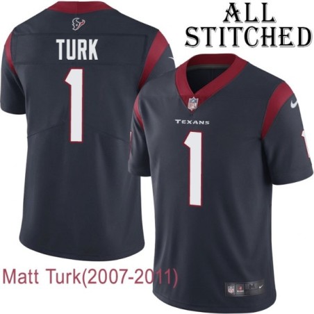 Navy Home Embroidered Matt Turk Jersey Houston Texans #1 Stitched Jerseys