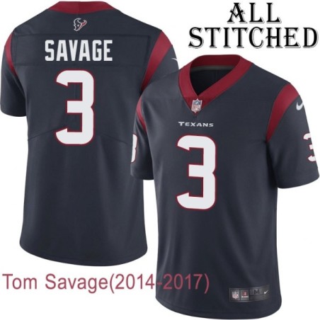 Navy Home Embroidered Tom Savage Jersey Houston Texans #3 Stitched Jerseys