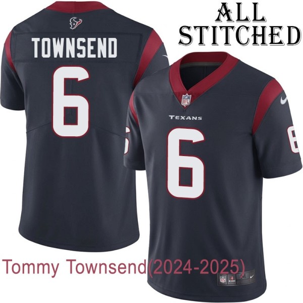 Navy Home Embroidered Tommy Townsend Jersey Houston Texans #6 Stitched Jerseys