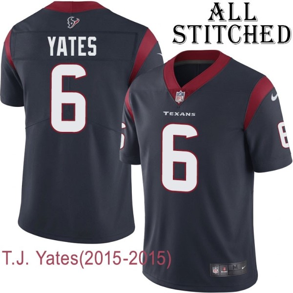 Navy Home Embroidered T.J. Yates Jersey Houston Texans #6 Stitched Jerseys