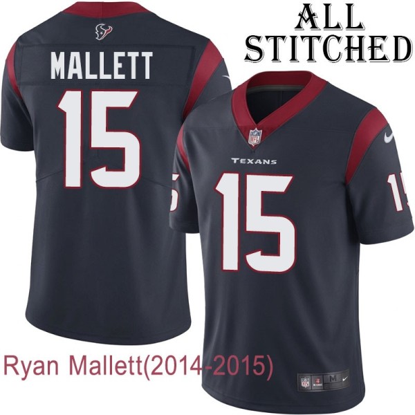 Navy Home Embroidered Ryan Mallett Jersey Houston Texans #15 Stitched Jerseys