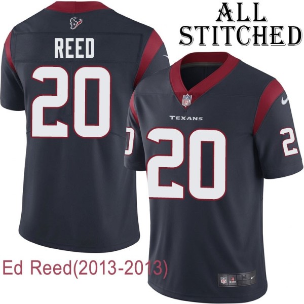 Navy Home Embroidered Ed Reed Jersey Houston Texans #20 Stitched Jerseys