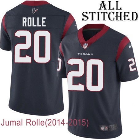 Navy Home Embroidered Jumal Rolle Jersey Houston Texans #20 Stitched Jerseys