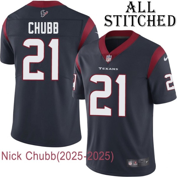 Navy Home Embroidered Nick Chubb Jersey Houston Texans #21 Stitched Jerseys