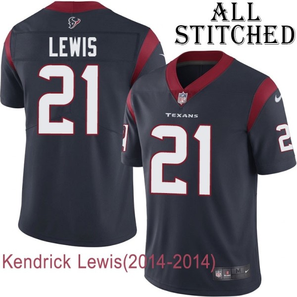 Navy Home Embroidered Kendrick Lewis Jersey Houston Texans #21 Stitched Jerseys