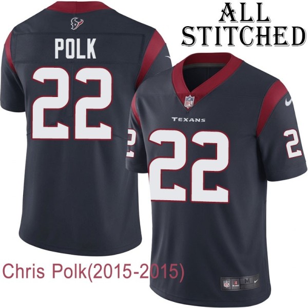Navy Home Embroidered Chris Polk Jersey Houston Texans #22 Stitched Jerseys