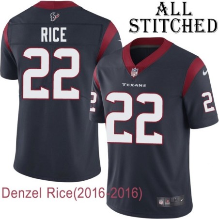 Navy Home Embroidered Denzel Rice Jersey Houston Texans #22 Stitched Jerseys