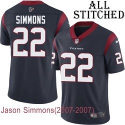 Navy Home Embroidered Jason Simmons Jersey Houston Texans #22 Stitched Jerseys
