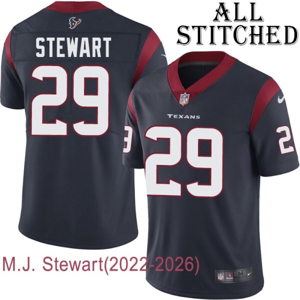 Navy Home Embroidered M.J. Stewart Jersey Houston Texans #29 Stitched Jerseys