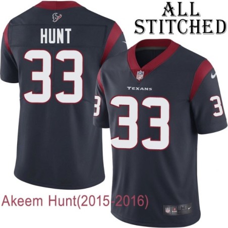 Navy Home Embroidered Akeem Hunt Jersey Houston Texans #33 Stitched Jerseys