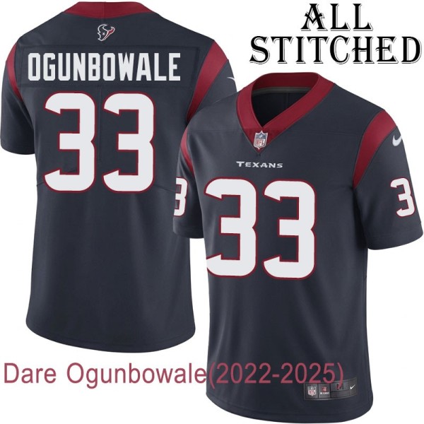 Navy Home Embroidered Dare Ogunbowale Jersey Houston Texans #33 Stitched Jerseys