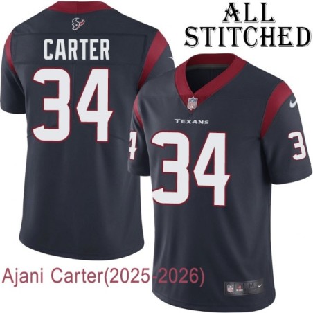 Navy Home Embroidered Ajani Carter Jersey Houston Texans #34 Stitched Jerseys
