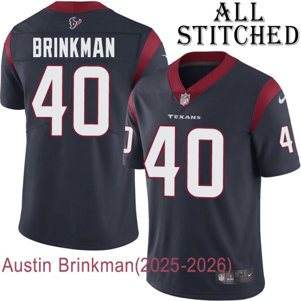 Navy Home Embroidered Austin Brinkman Jersey Houston Texans #40 Stitched Jerseys