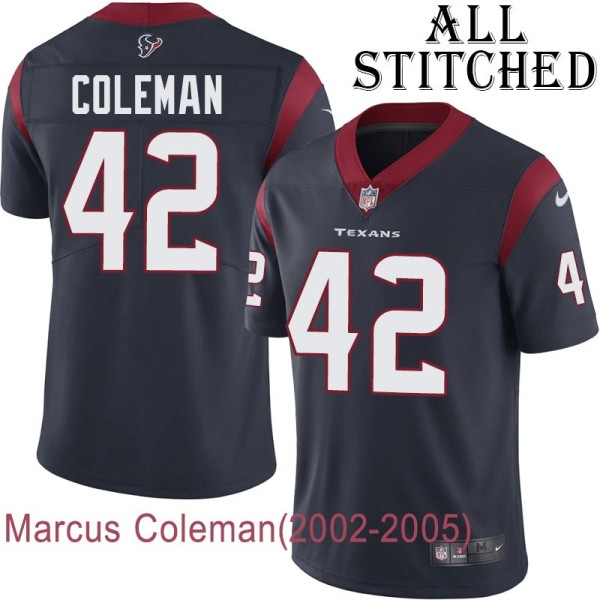 Navy Home Embroidered Marcus Coleman Jersey Houston Texans #42 Stitched Jerseys
